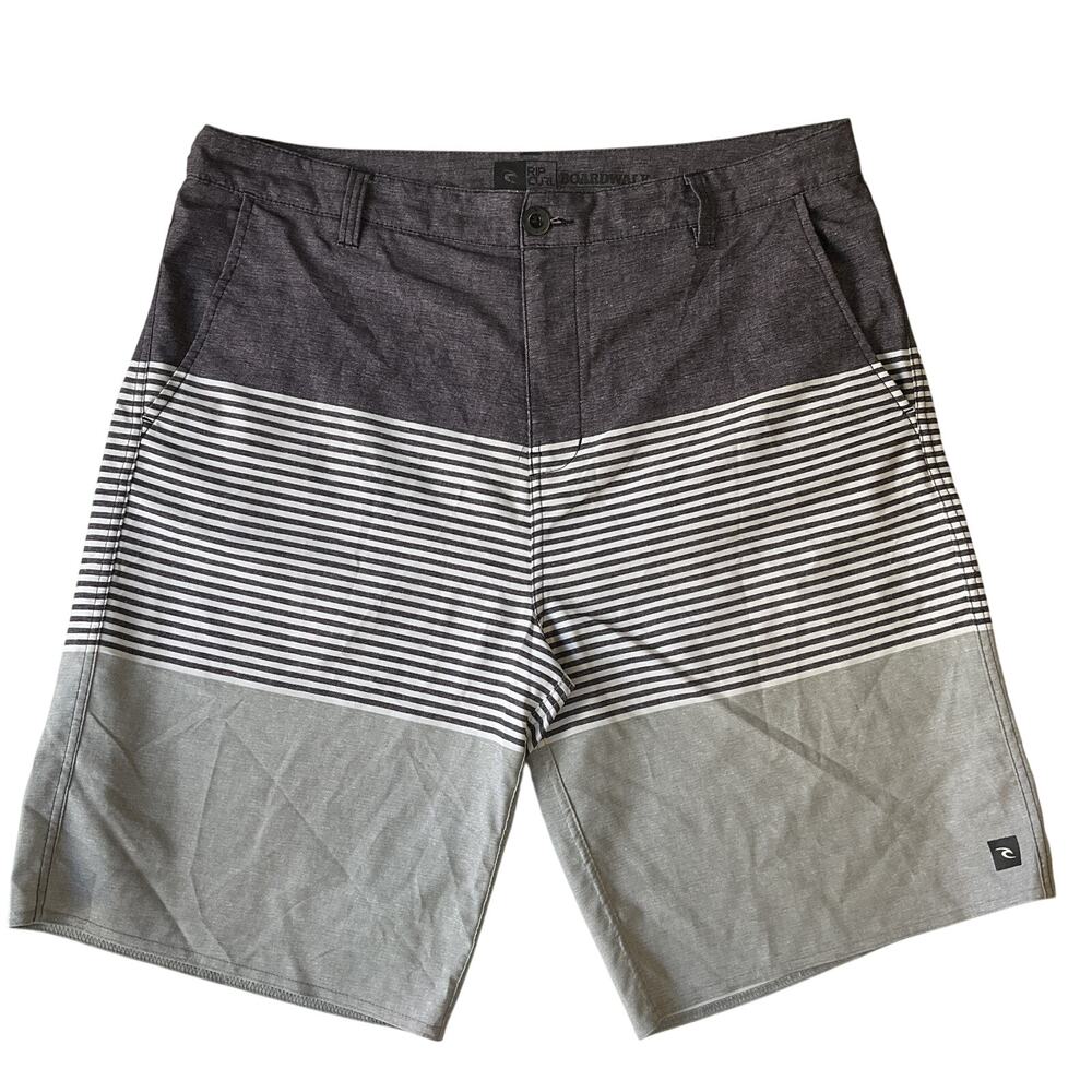 Rip Curl Men Shorts Size 38 Gray Striped Chino Boardwalk Button 10" Inseam